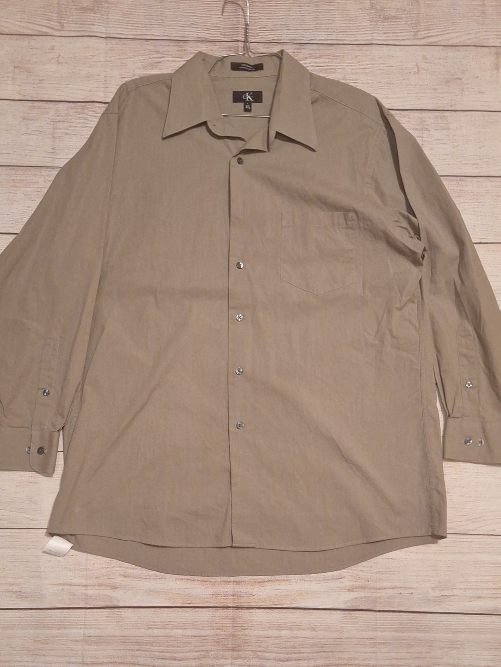 Calvin Klein Mens Size L Tan Long Dress Shirt, Size On Shirt: 16 1/2 X 32/33